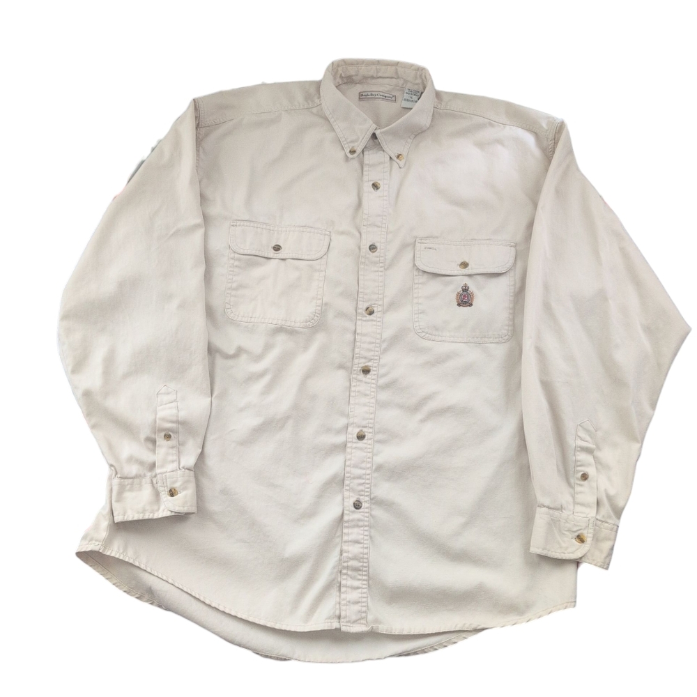 Bugle Boy Company Shirt Mens XL Ivory Button-down Logo Cotton Made In Turkey Vtg